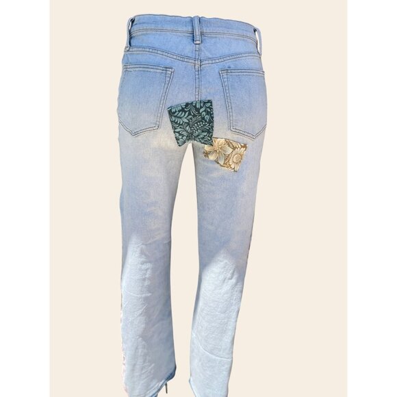 Vince Jeans ReCreated by Angelina Vanelli Lt Wash Patchwork Floral Velvet Detail - Picture 9 of 11